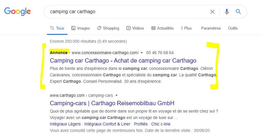 Annonce adwords